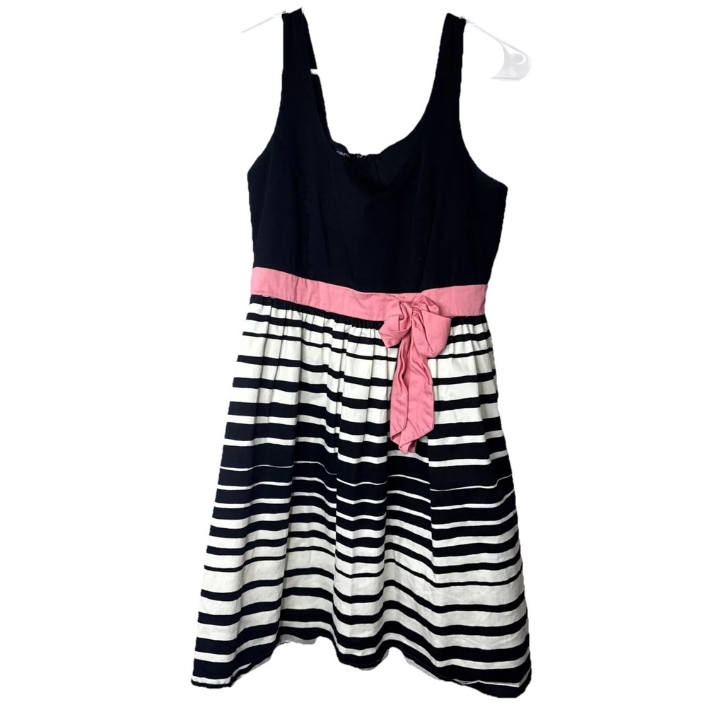 Maurices Y2k Dress Size 9 Black Striped Sheath Midi Zipper Lined Sleeveless Belt